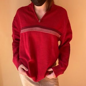 EMBROIDERED STRIPE KNIT QUARTER ZIP